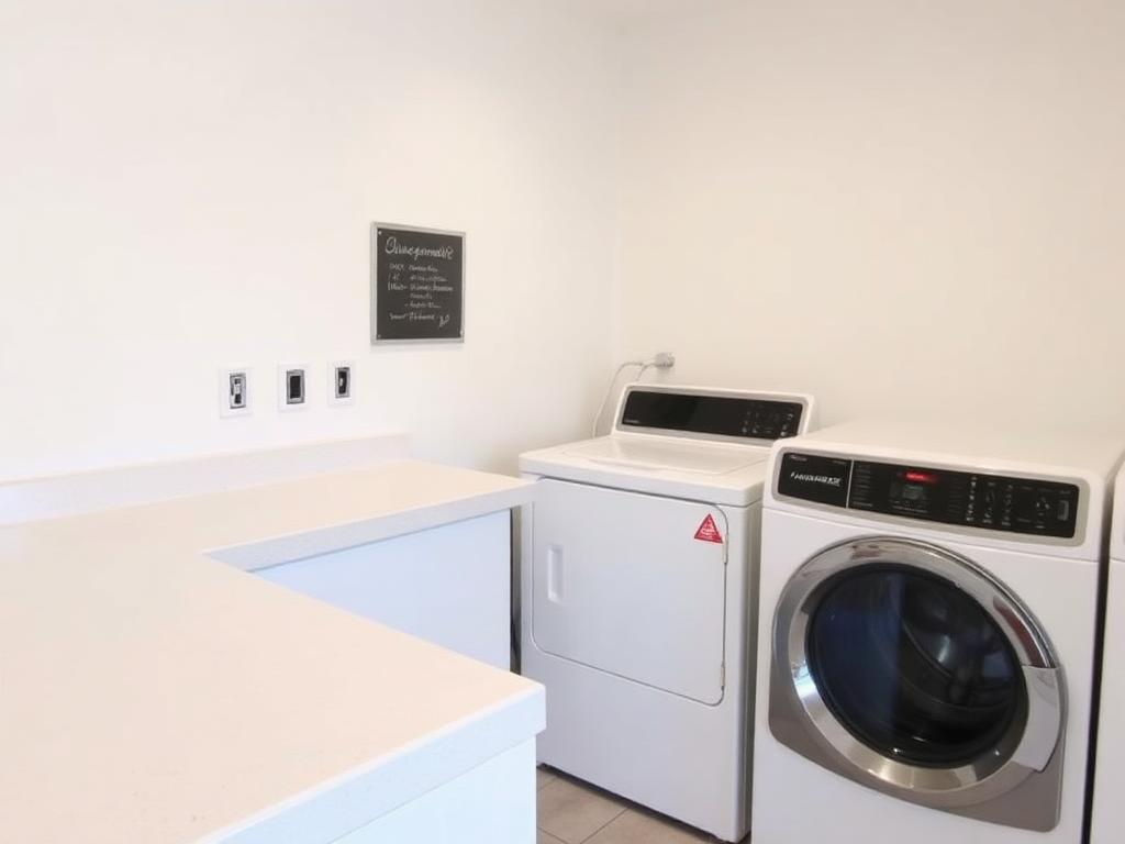 Clean laundry room with spotless machines