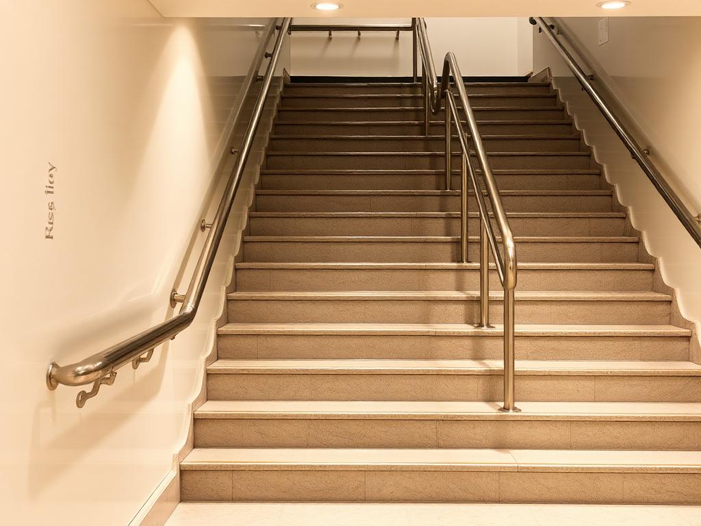 Clean stairwell with polished handrails