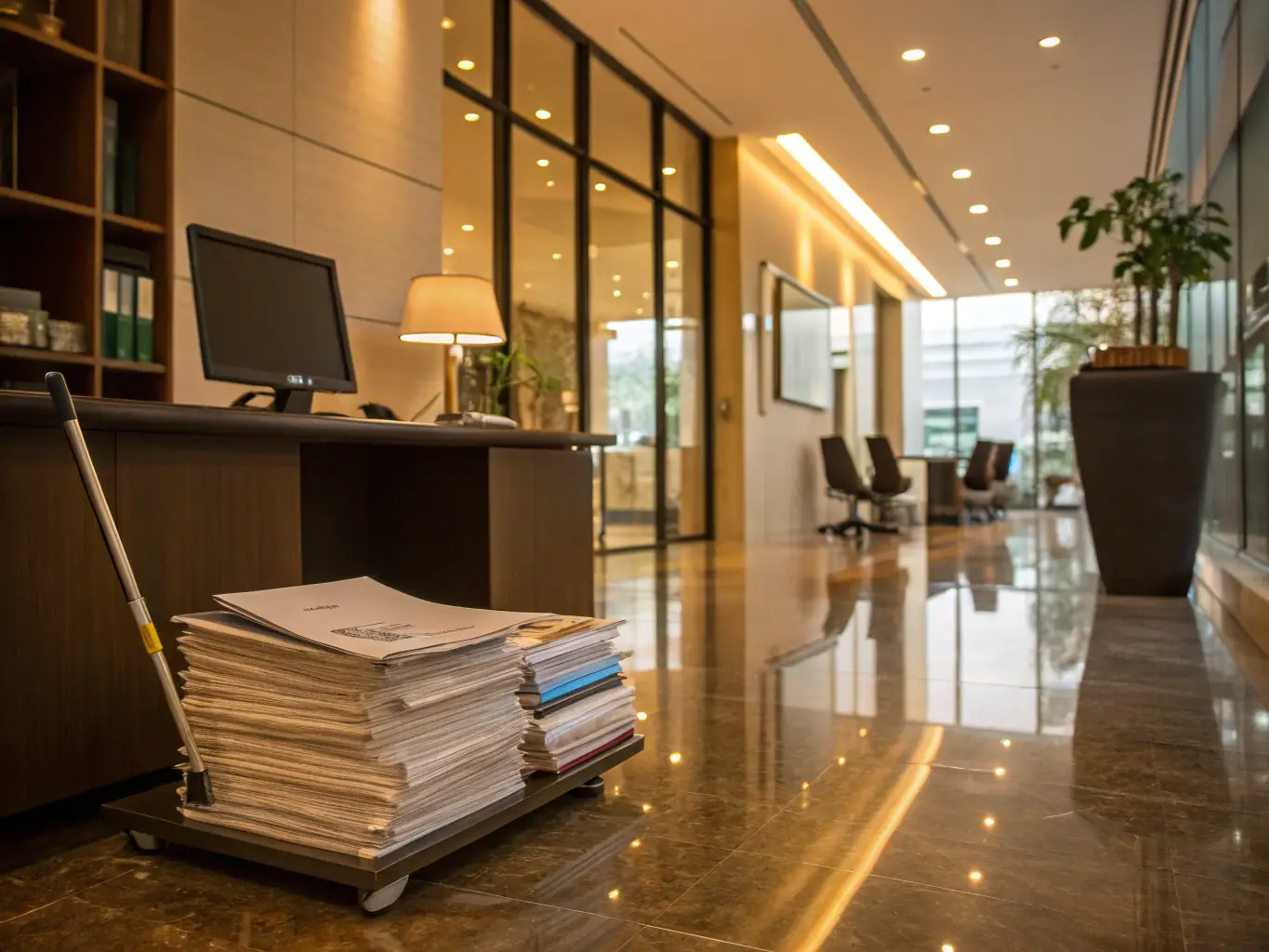 Cleaned business center area